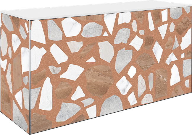 Art Series Food Station Counter - Large Terrazo Terracotta - White Top - 60 x 180 x 90cm H